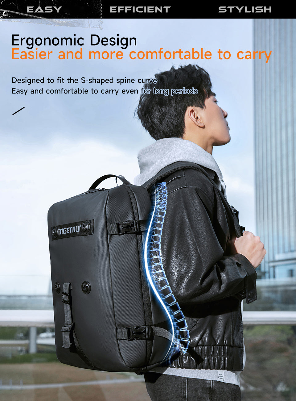 Tigernu Multi Functional Expansion Compartment, USB Waterproof and Breathable Honeycomb Back Panel, Nylon 3-in-1 Detachable Travel Bag