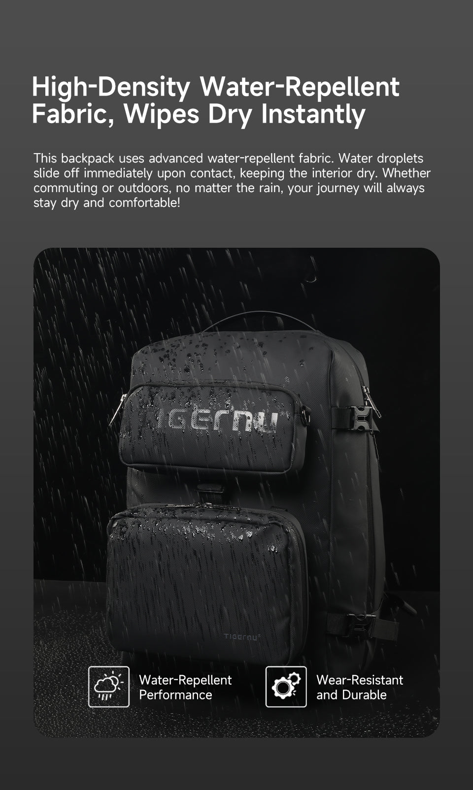 Tigernu Multi Functional Expansion Compartment, USB Waterproof and Breathable Honeycomb Back Panel, Nylon 3-in-1 Detachable Travel Bag