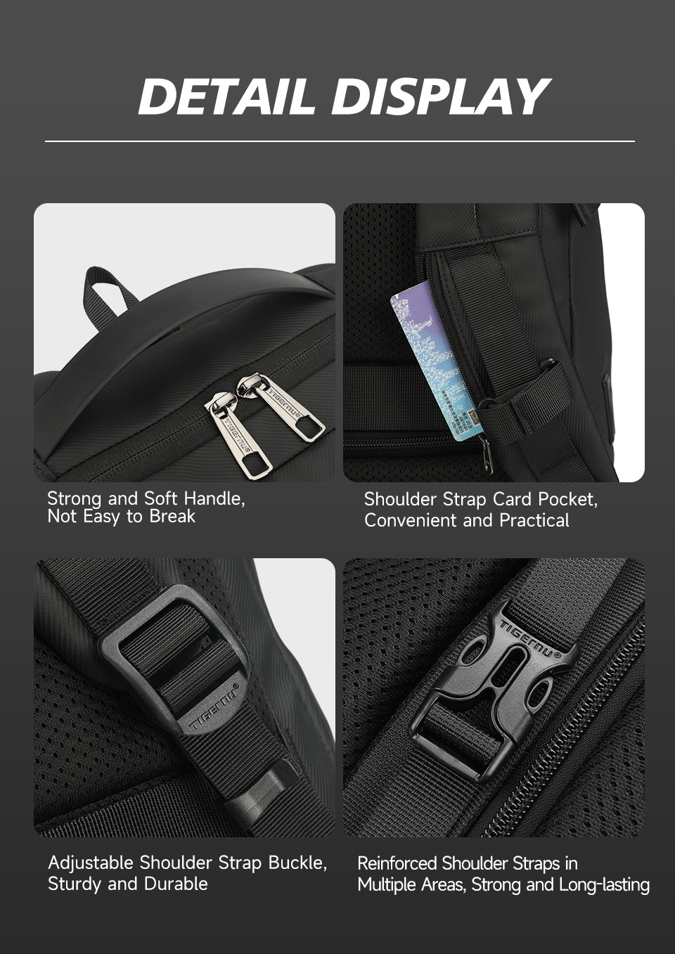 Tigernu Multi Functional Expansion Compartment, USB Waterproof and Breathable Honeycomb Back Panel, Nylon 3-in-1 Detachable Travel Bag