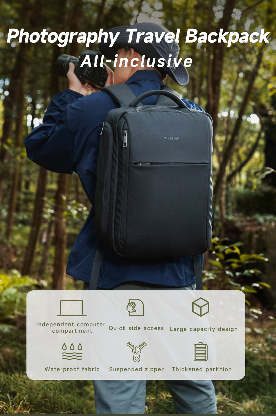 Tigernu  Detachable Multi-pocket 14 Inch Nylon Waterproof Breathable Outdoor Photography Travel Camera Bag