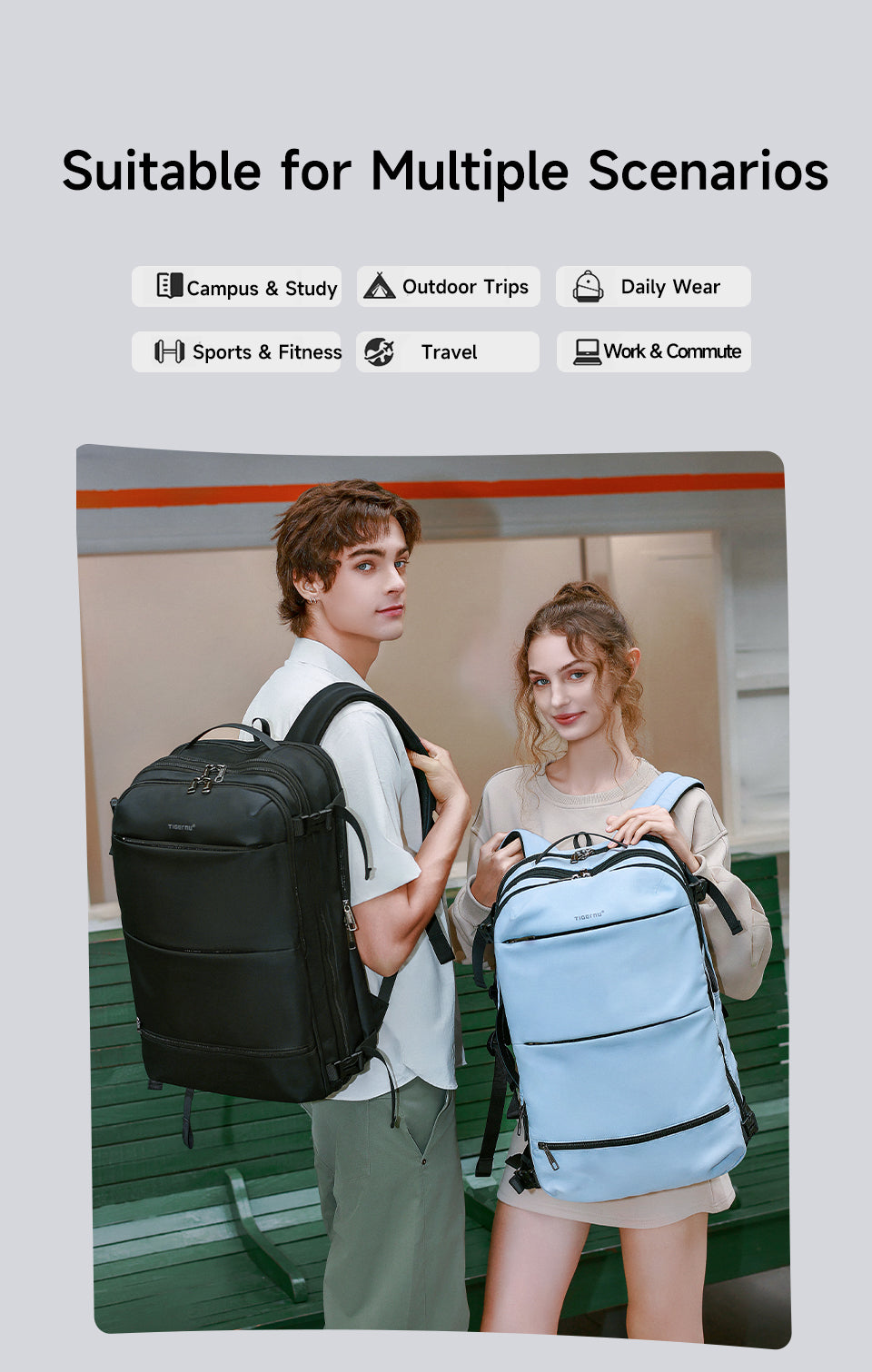 TIGERNU Expansion Layer 17 Inch Breathable Honeycomb Backboard Anti-theft Rainstorm Waterproof Travel Vacuum Backpack