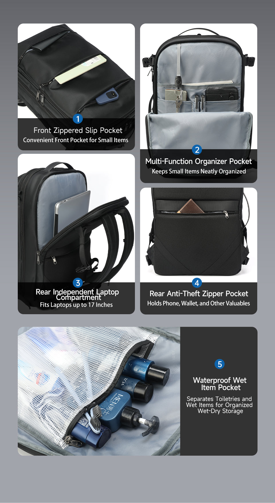 TIGERNU Expansion Layer 17 Inch Breathable Honeycomb Backboard Anti-theft Rainstorm Waterproof Travel Vacuum Backpack