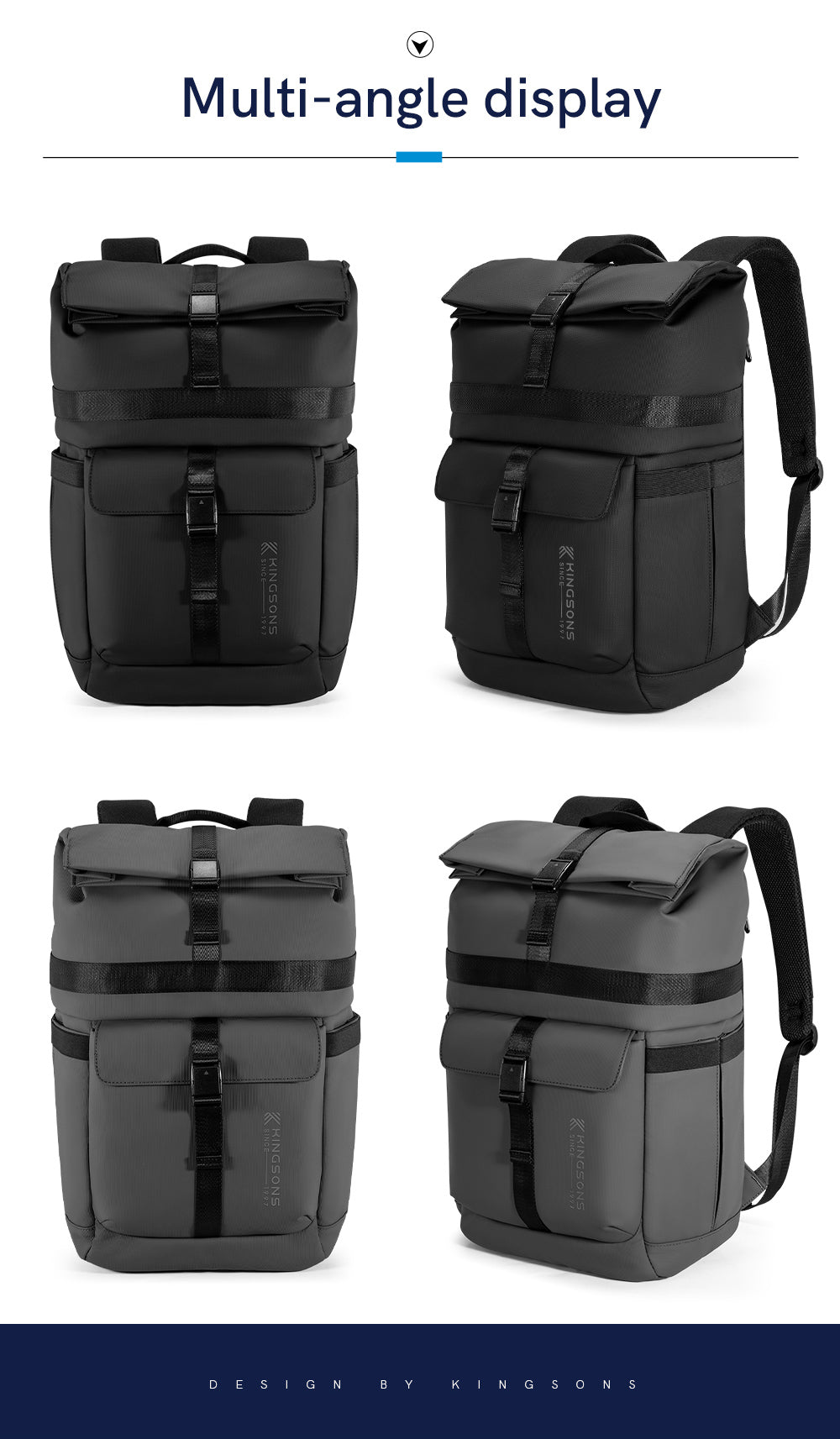 Kingsons Men's Backpack in NEW Design Travel Bag with Detachable Shoulder Bag Mochila Wholesale