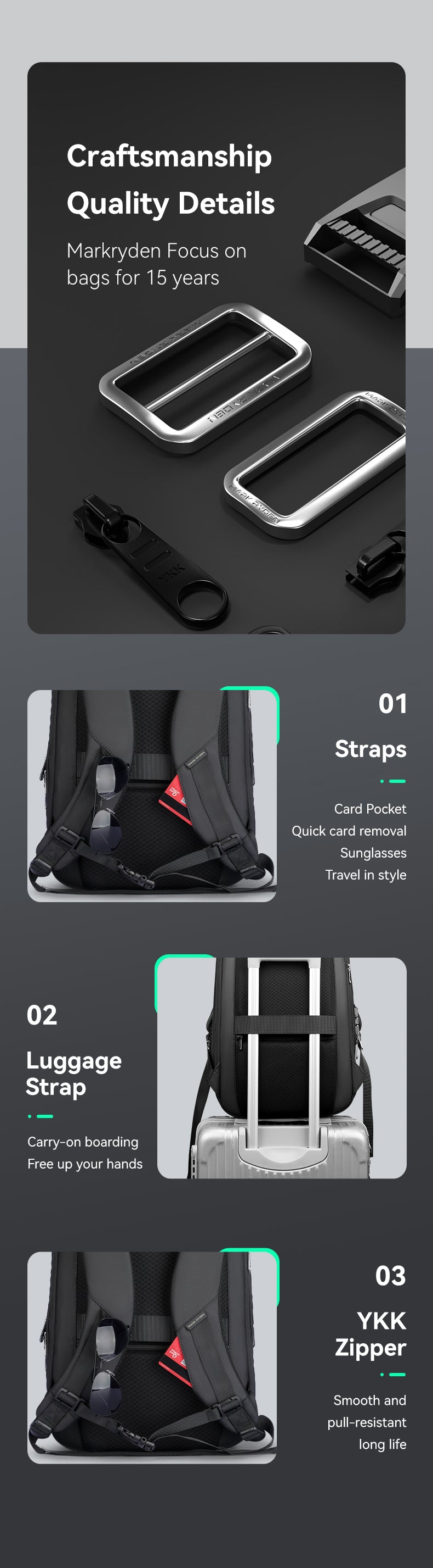 Mark RydenAnti-theft Combination Loc Men's Shoulder Backpack Diamond Cut Fashion Trend Computer Bags for Laptop