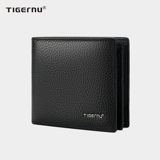 tigernu Genuine Top Layer Cowhide 6.1-Inch Short Men's Wallet Open Closure Waterproof Polyester Wear-Resistant Large Capacity Business