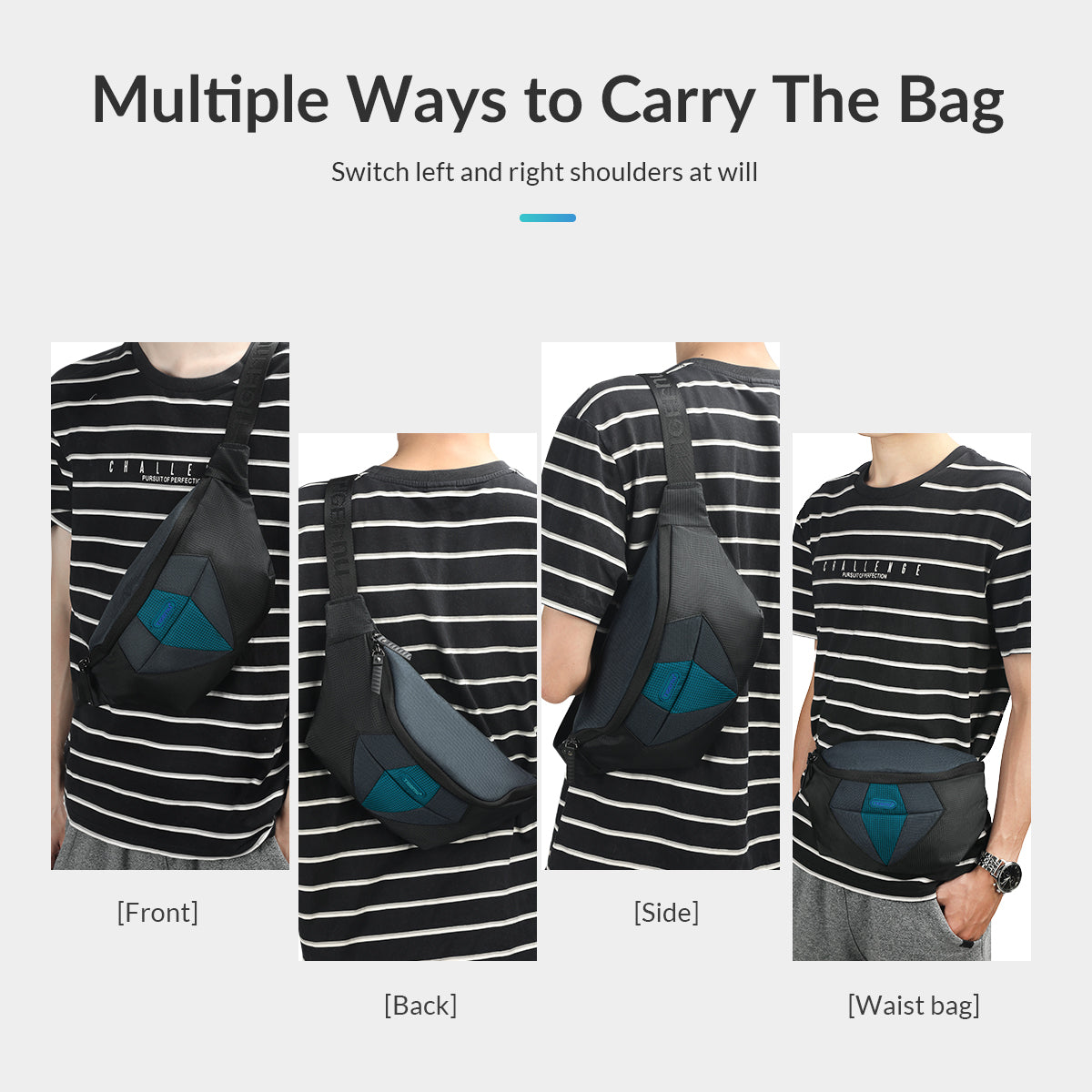 TIGERNU Lightweight and Breathable 7.5 Inch Flat Nylon Large Capacity Durable Waterproof Outdoor Leisure Men's Crossbody Bag Sling Bag