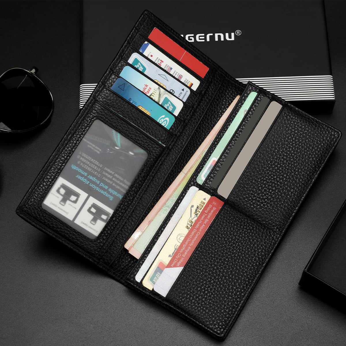 TIGERNU Craftsmanship Design 10 Inch Top Layer Cowhide Durable and Sturdy Classic Style Business Communication Daily Men's Wallet