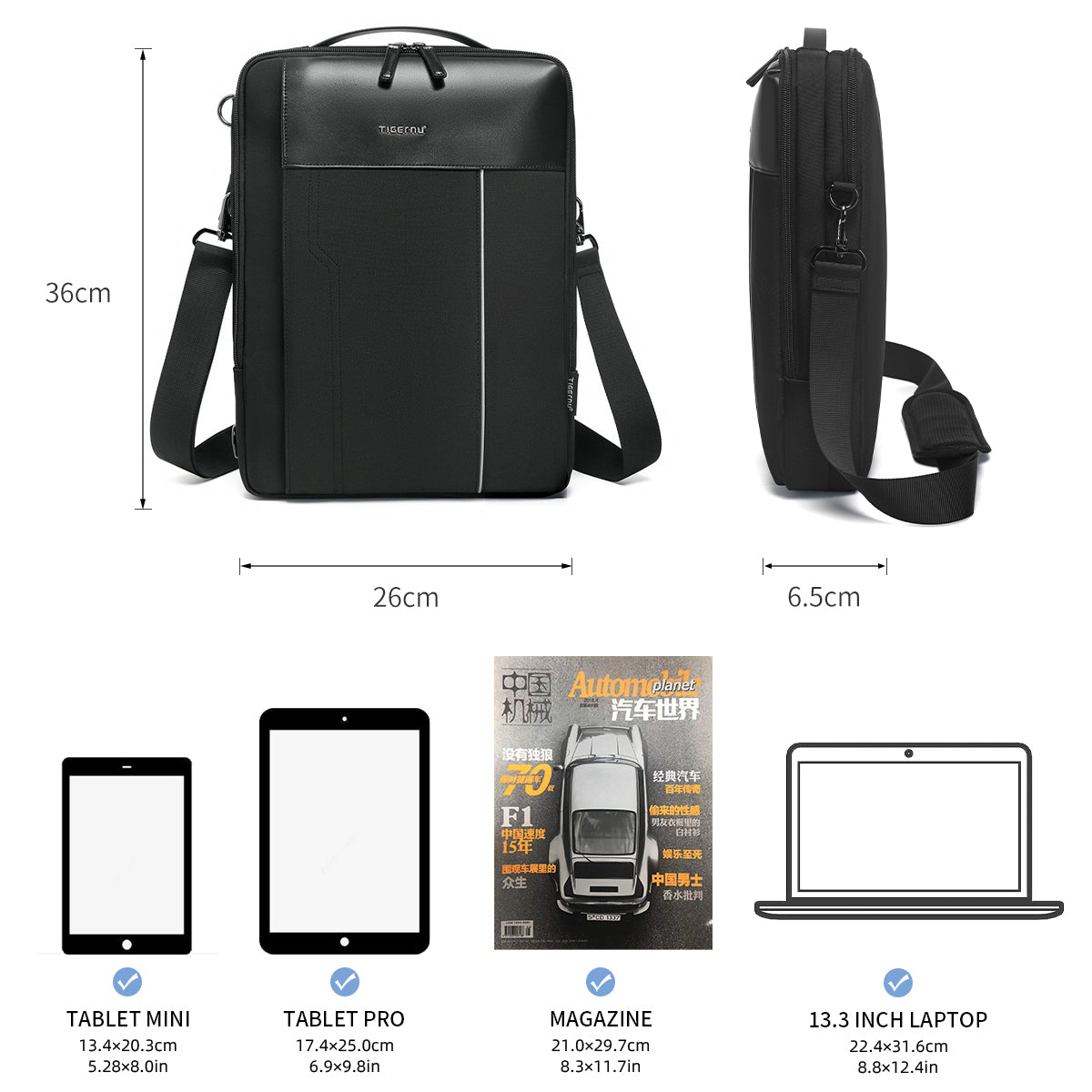 Tigernu Daily 9.6-inch Tablet Computer TPU Shock-absorbing Particles Business Outdoor Sport Travel Men's Crossbody Bag Sling Bag