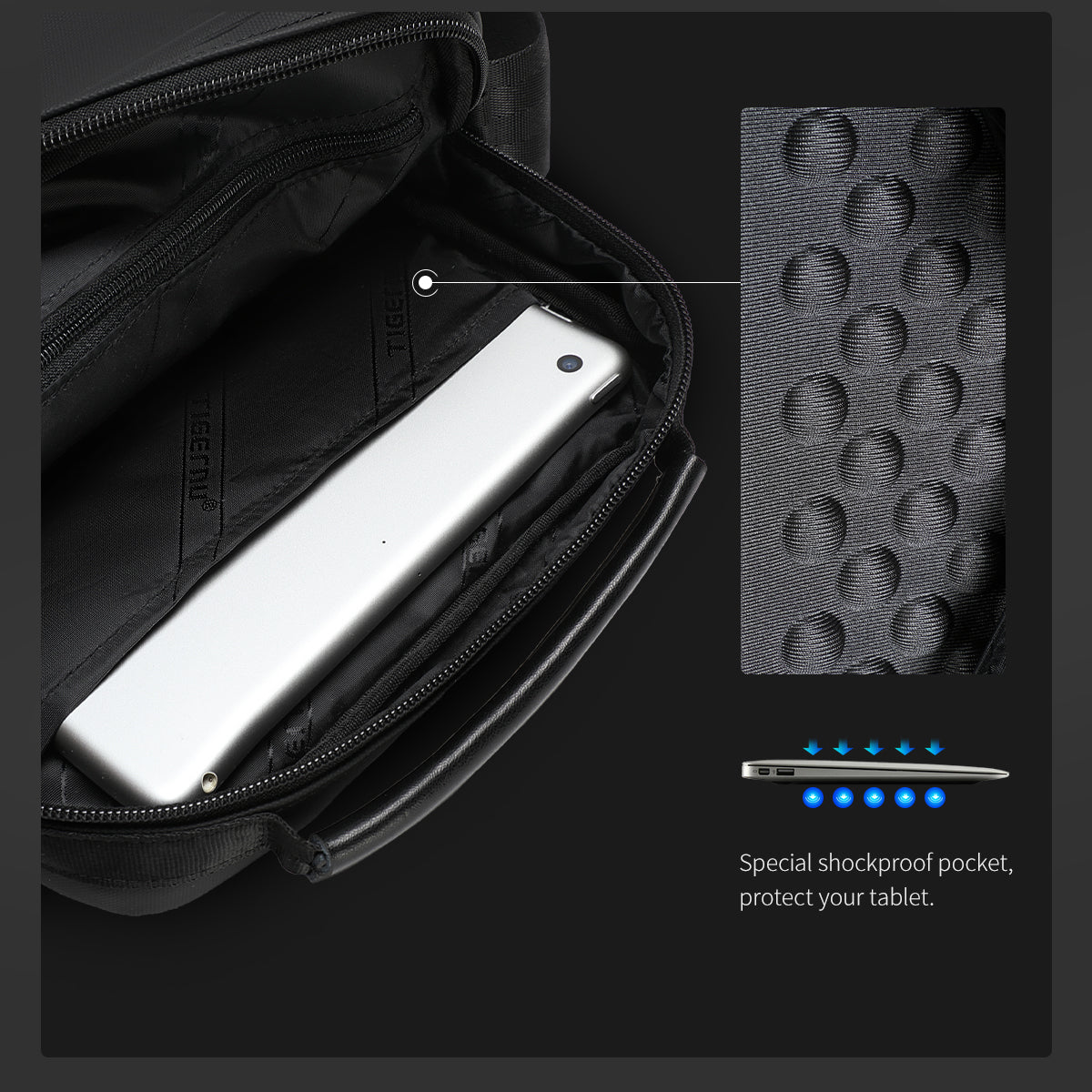 Tigernu Daily 9.6-inch Tablet Computer TPU Shock-absorbing Particles Business Outdoor Sport Travel Men's Crossbody Bag Sling Bag
