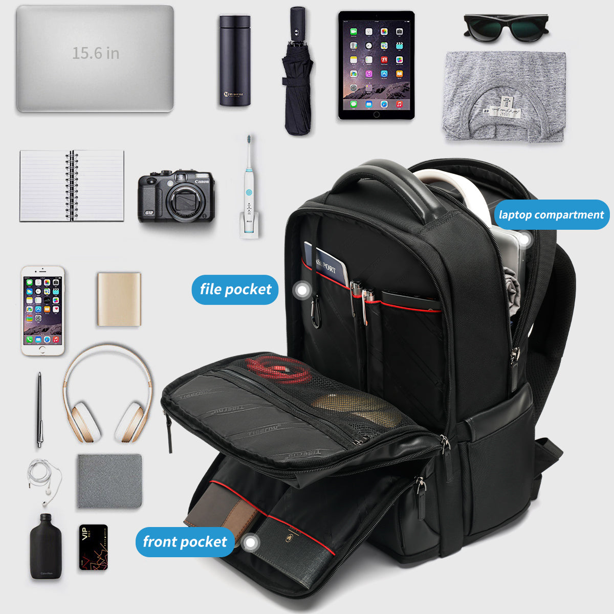 Tigernu Backpack 2025 Customizable Large Capacity Multi-function 15.6 Inch Lightweight Waterproof Daily Commuting Business Backpack