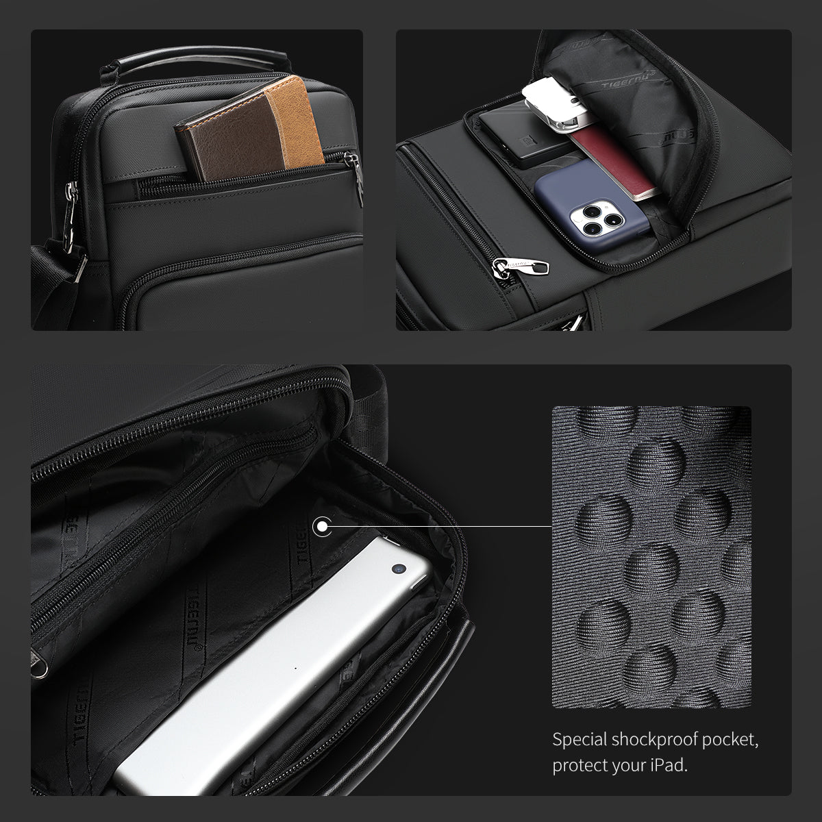 Tigernu Daily 9.6-inch Tablet Computer TPU Shock-absorbing Particles Business Outdoor Sport Travel Men's Crossbody Bag Sling Bag