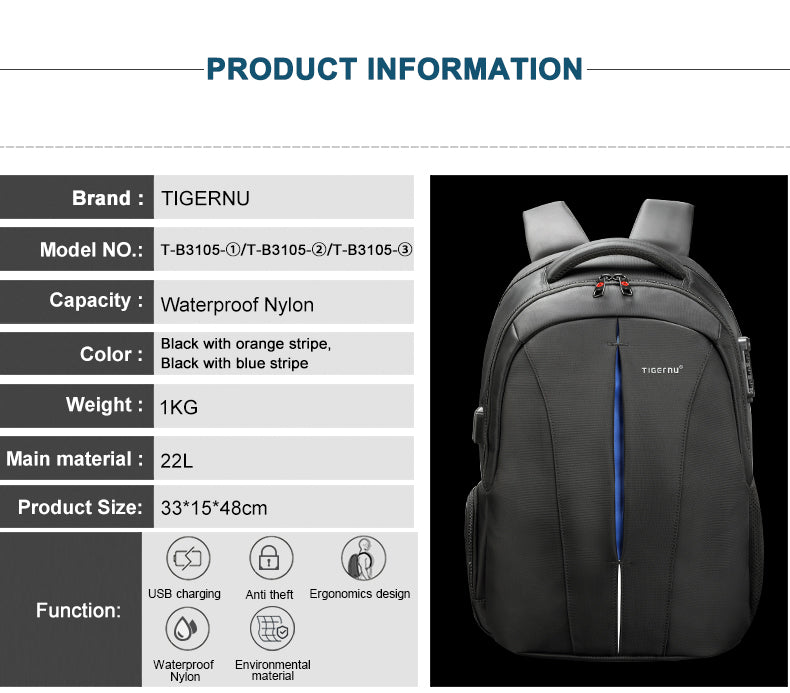 Tigernu High Quality Large Capacity Waterproof Travel Backpack Outdoor Business Laptop Bag Backpack