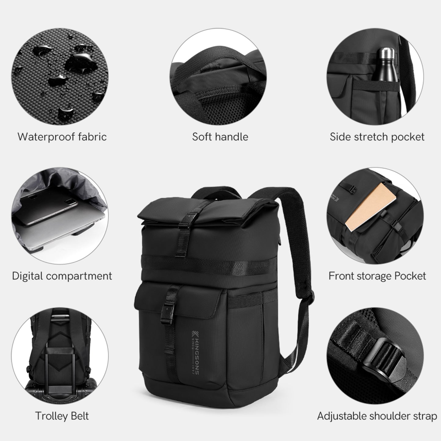 Kingsons Men's Backpack in NEW Design Travel Bag with Detachable Shoulder Bag Mochila Wholesale