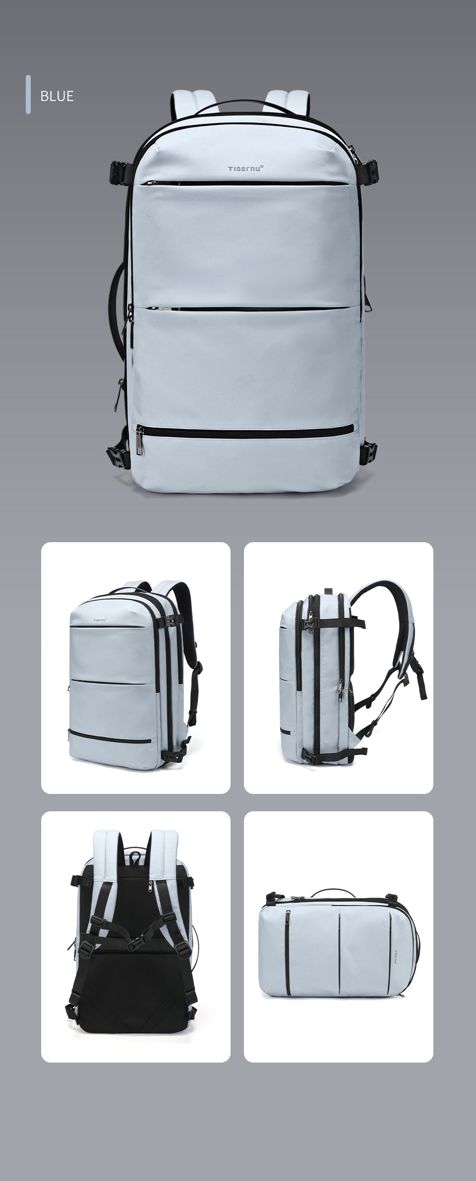 TIGERNU Expansion Layer 17 Inch Breathable Honeycomb Backboard Anti-theft Rainstorm Waterproof Travel Vacuum Backpack