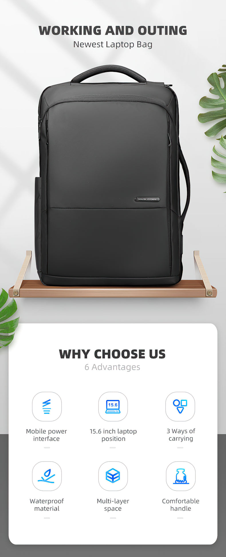 Mark Ryden Bags for Laptop Black Backpack Men Light Laptop Bags High Quality School Backpack