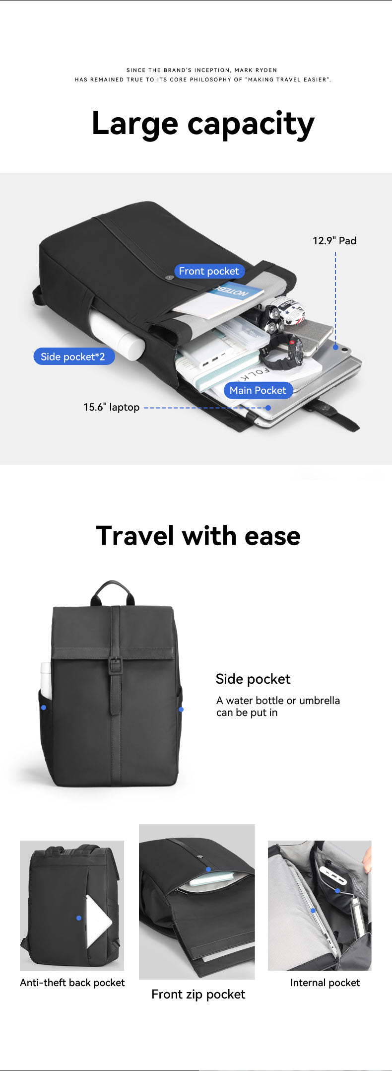 Mark Ryden Factory Hot Sale Lightweight Fashion Shoulder Bag Business Trip Backpack Sports Cycling Computer Bag