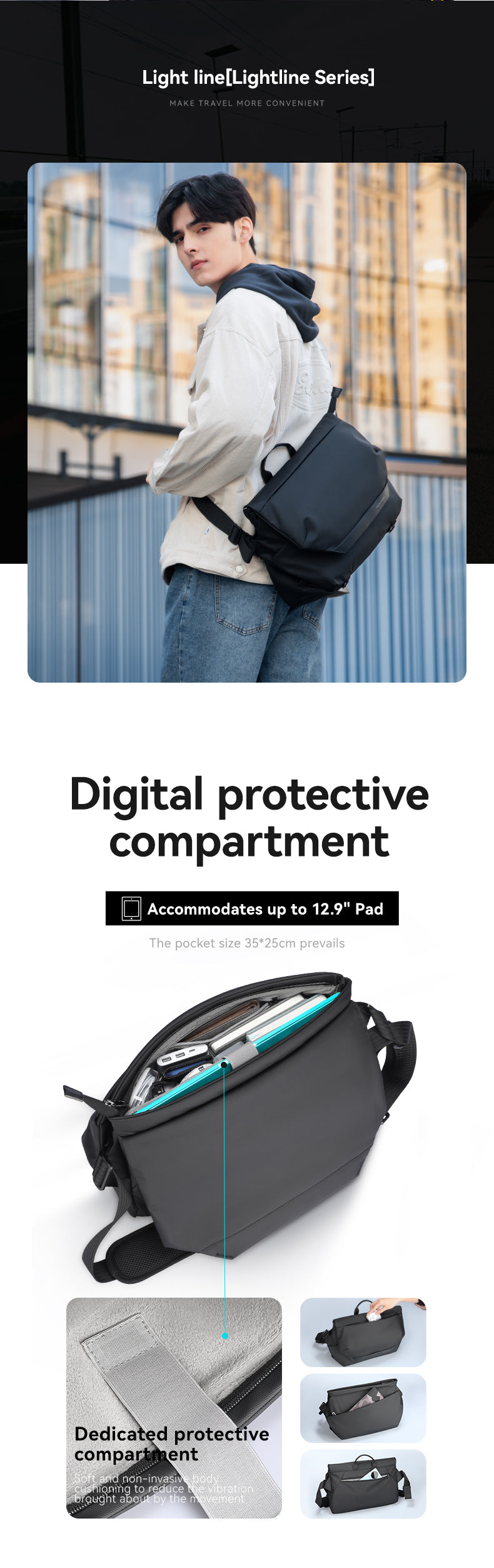 Mark Ryden Oversized Capacity Crossbody Bag Men's Shoulder Bag 12.9 Inch Computer Bag