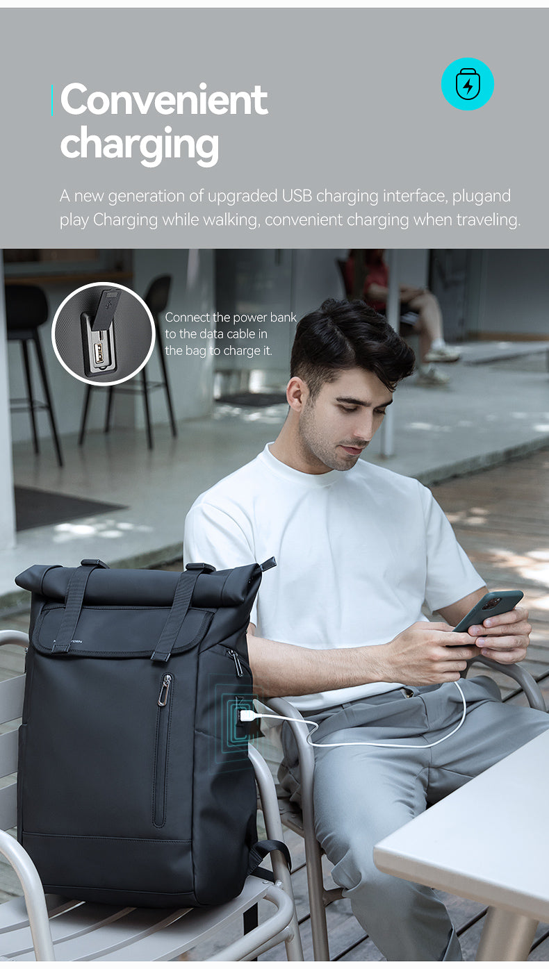 Mark Ryden Luxury Stylish Black Business Travel Daypack Computer Leather Mens Laptop Backpackmochila Hombre