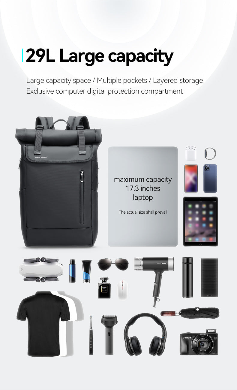 Mark Ryden Luxury Stylish Black Business Travel Daypack Computer Leather Mens Laptop Backpackmochila Hombre