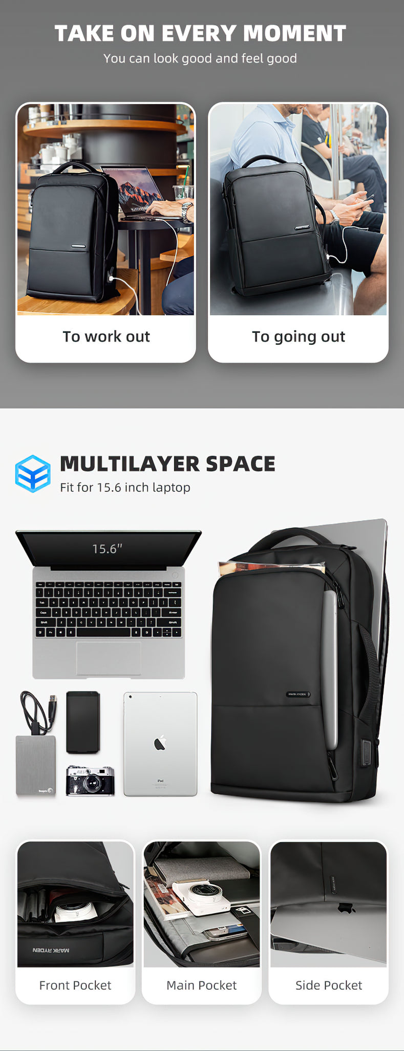 Mark Ryden Bags for Laptop Black Backpack Men Light Laptop Bags High Quality School Backpack