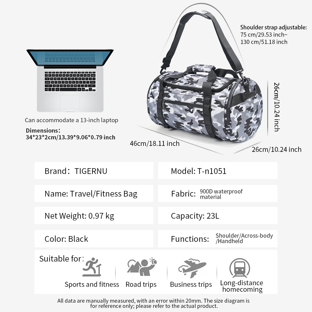 Tigernu High Quality Large Capacity Multi-pocket Waterproof Compartment Nylon Lightweight Wear-resistant Simple Outdoor Travel Backpack