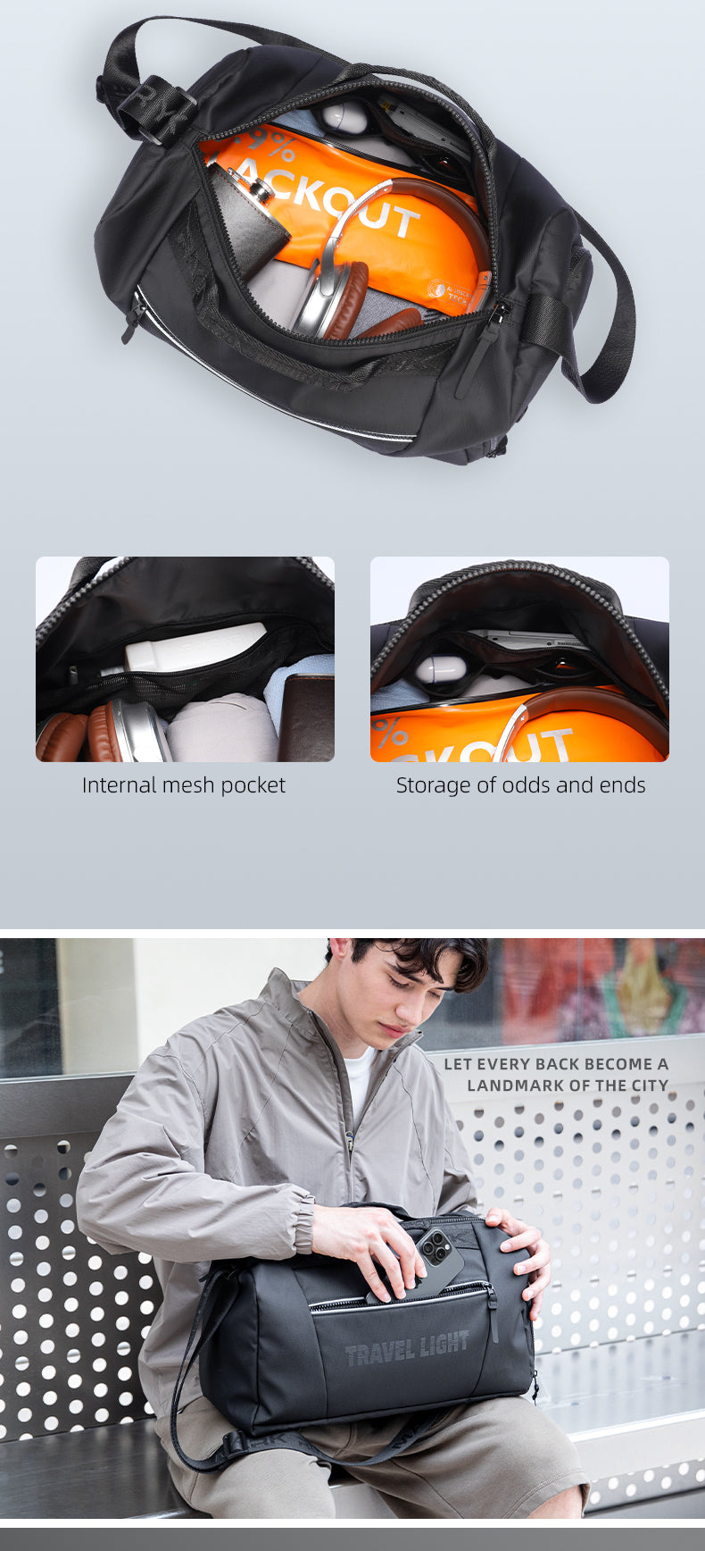 Mark Ryden Factory Hot Sale Men's Travel Bag Sports Gym Bag Travel Handbag Waterproof Crossbody Bag