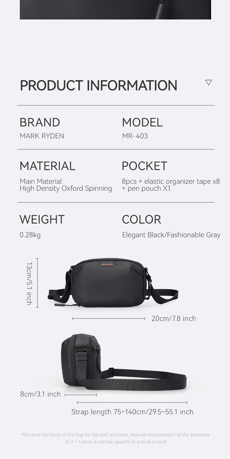Mark Ryden Sale Men's Crossbody Bag Wholesale Multifunctional Outdoor Sports Shoulder Bag Business Trip Wash Bag