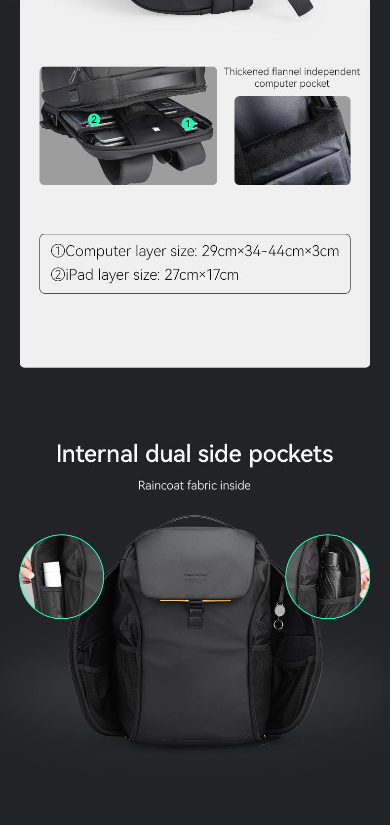 Mark Ryden Factory Hot Sale Multifunctional Men's Backpack Laptop Bag Work Travel Shoulder Bag