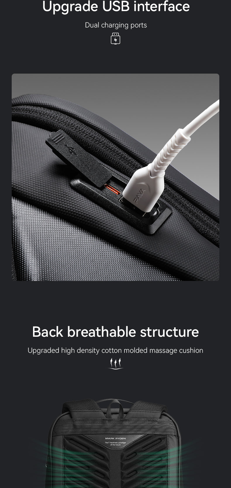 Mark Ryden Factory Hot Sale Multifunctional Men's Backpack Laptop Bag Work Travel Shoulder Bag