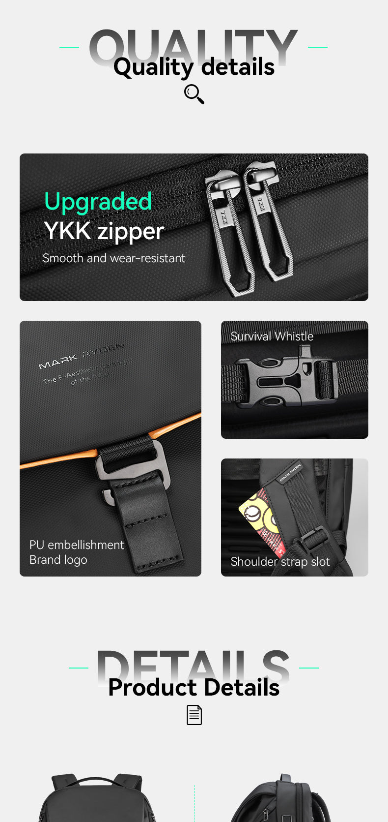 Mark Ryden Factory Hot Sale Multifunctional Men's Backpack Laptop Bag Work Travel Shoulder Bag