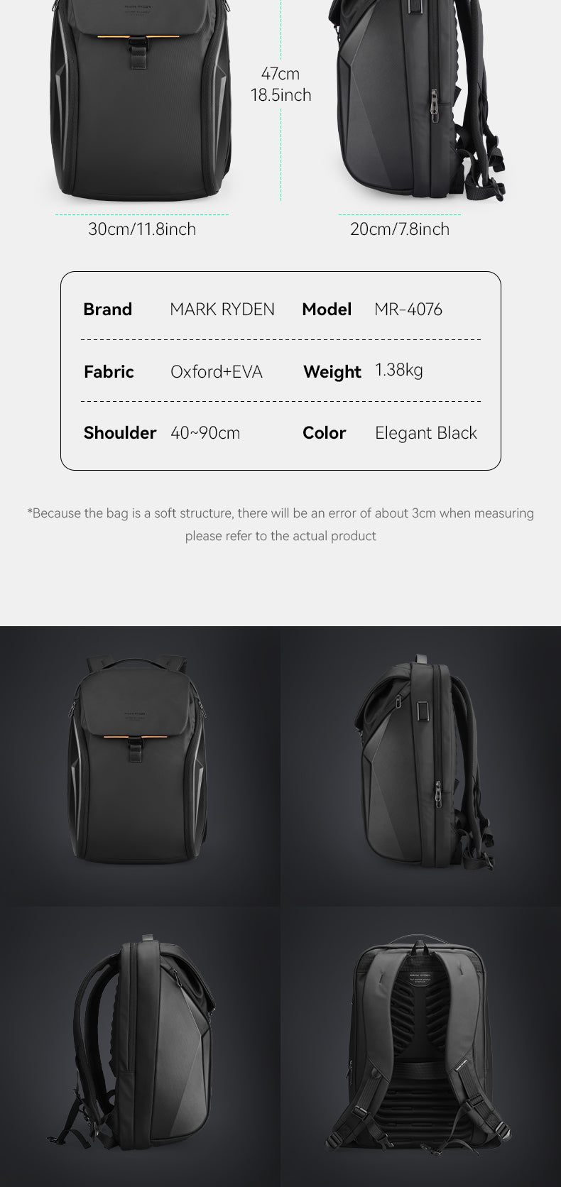 Mark Ryden Factory Hot Sale Multifunctional Men's Backpack Laptop Bag Work Travel Shoulder Bag