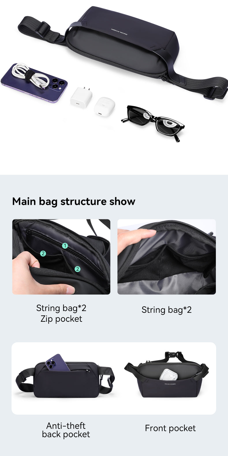 Mark Ryden Wholesale Customised Crossbody Bags Sport Riding Small Backpack Casual Fashion Chest Bag Men's Shoulder Bag