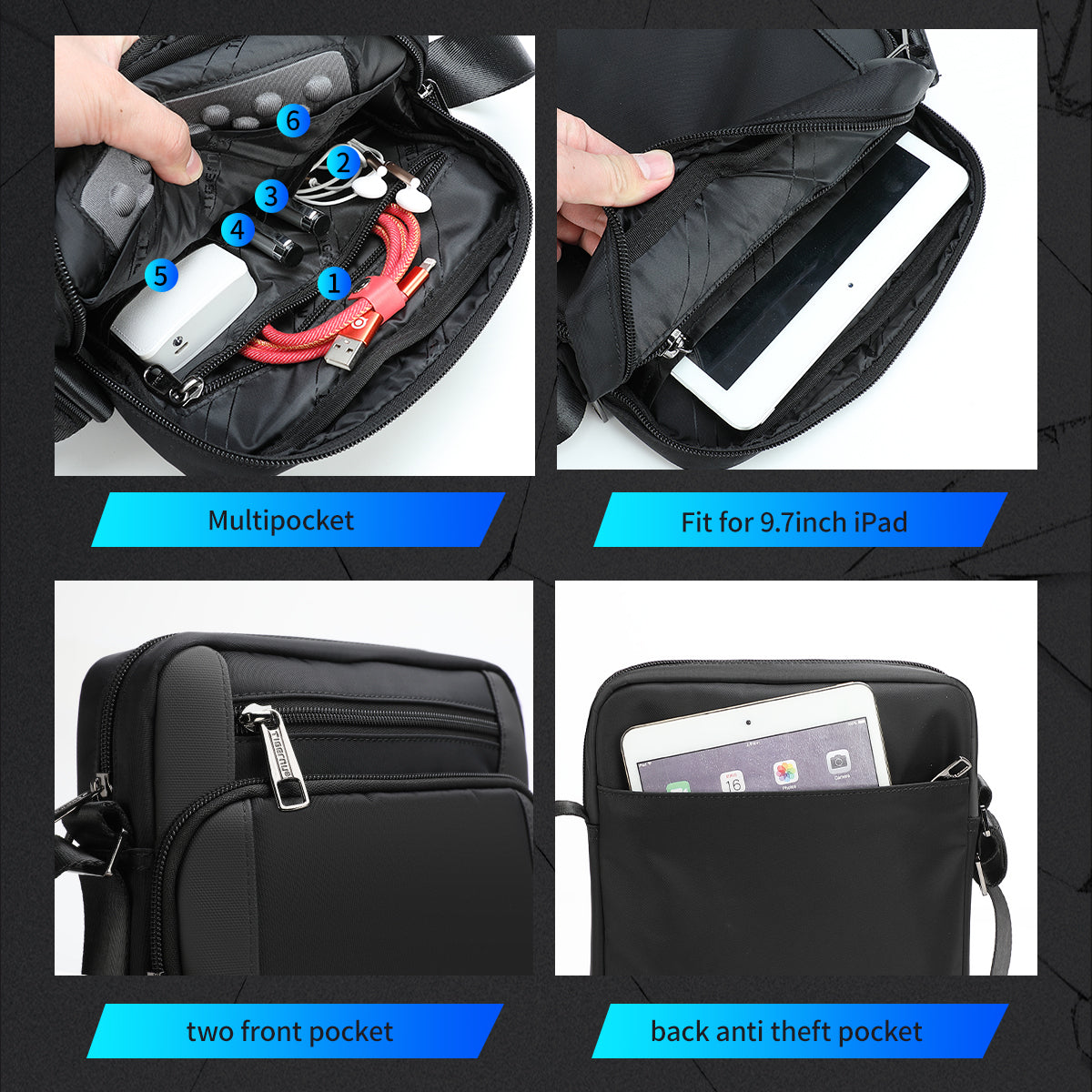 Tigernu Urban Style Men's 9.7-Inch Crossbody Bag Oxford Cloth Anti-Theft Flat Shock-Absorbing Compartment Particle City Sling Bag