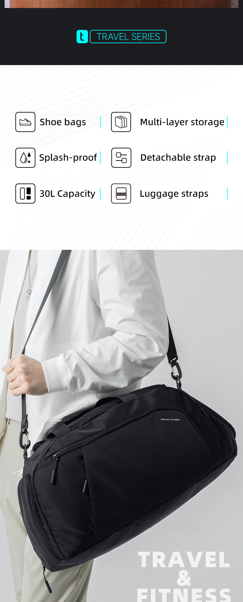 Mark Ryden Factory Hot Sale Men's Handbags Luggage Bags Travel Bags Sports Gym Bags Travel with Shoe Storage