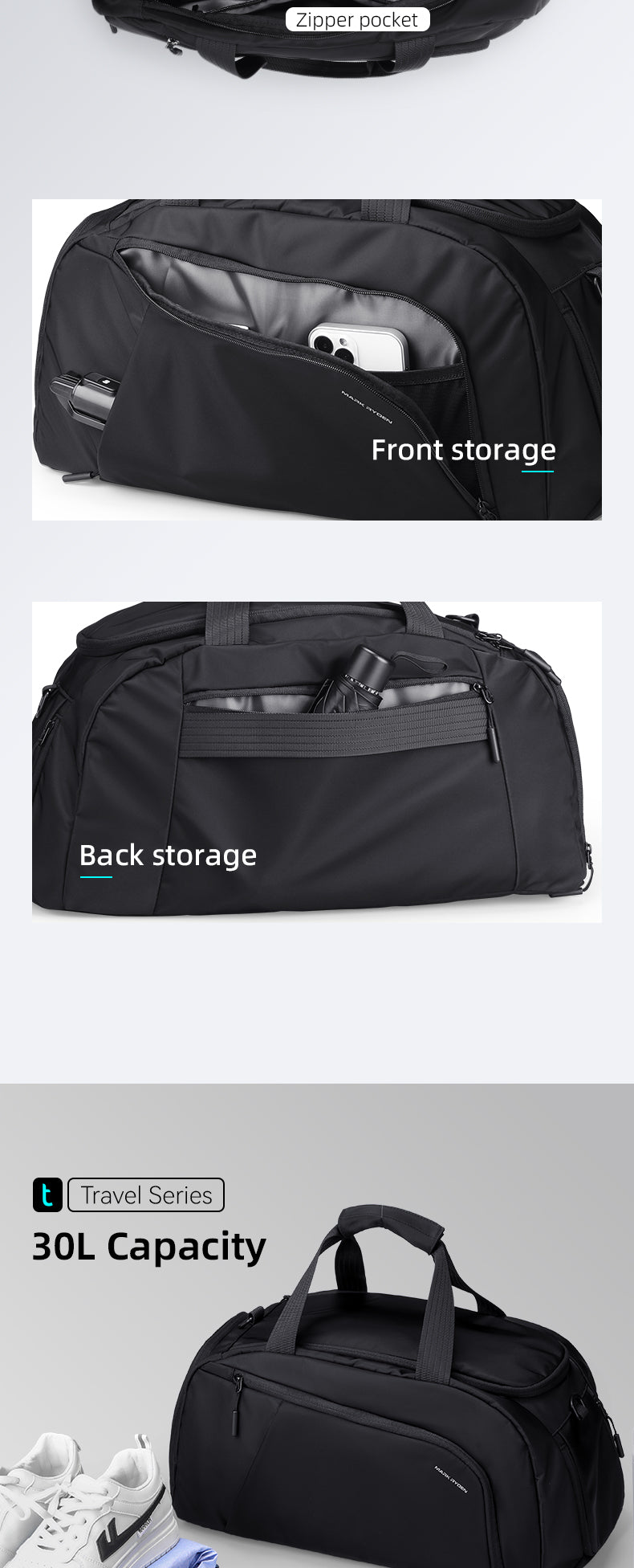 Mark Ryden Factory Hot Sale Men's Handbags Luggage Bags Travel Bags Sports Gym Bags Travel with Shoe Storage