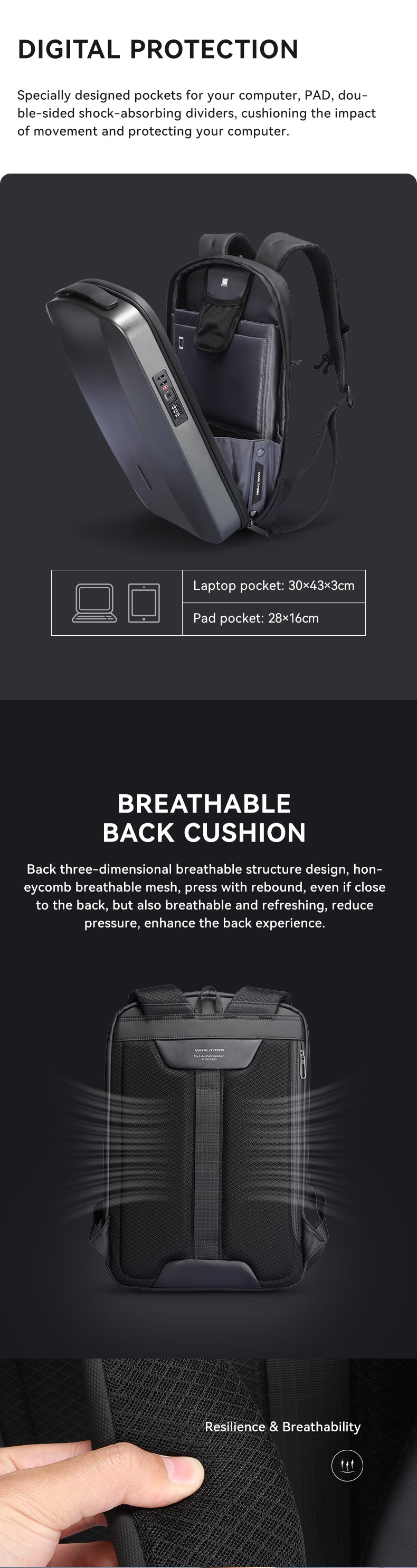 Mark Ryden Factory Hot Multi-layer Space Computer Backpack Men's Anti-theft Pocket Bag Waterproof Laptop Bag