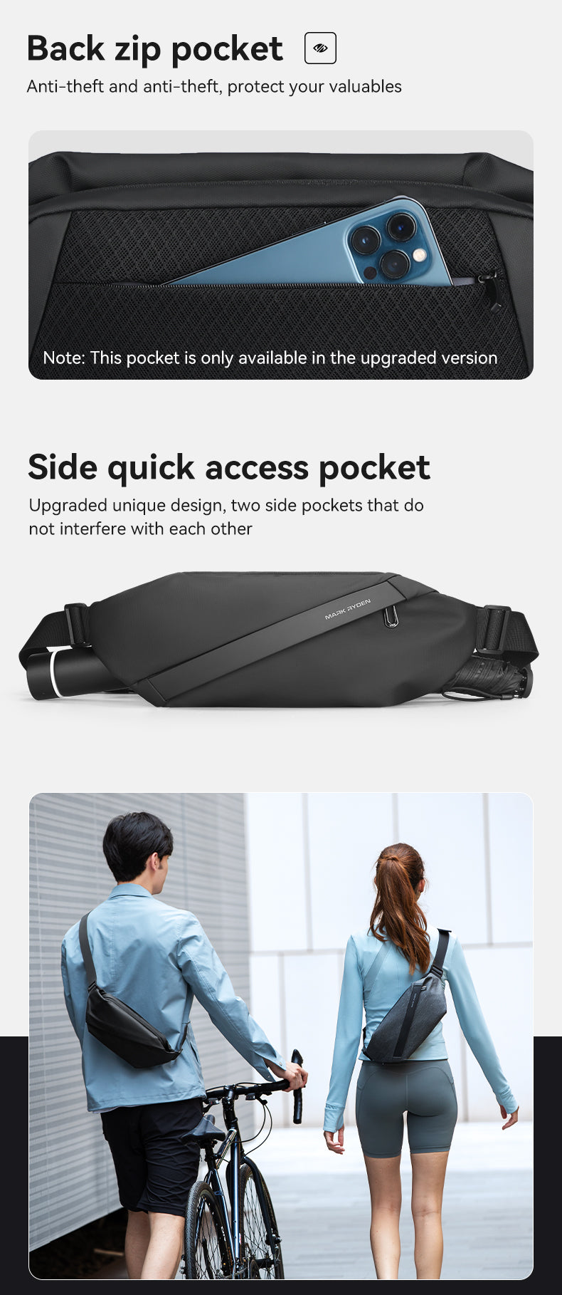 Mark Ryden Factory Customised Wholesale Crossbody Bag Men's Sling Backpack Sports Cycling Chest Bag