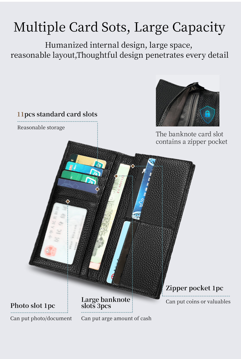 TIGERNU Craftsmanship Design 10 Inch Top Layer Cowhide Durable and Sturdy Classic Style Business Communication Daily Men's Wallet