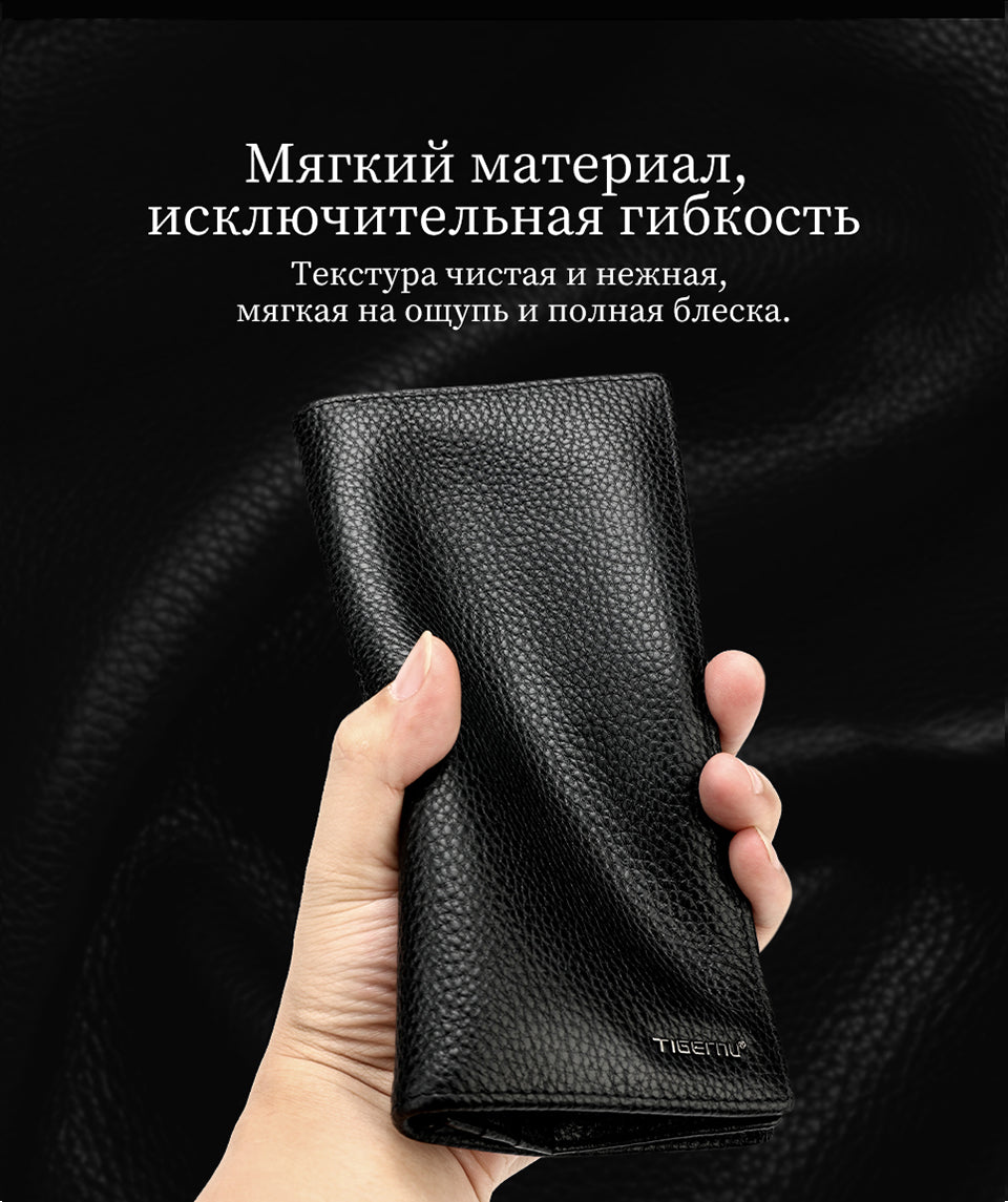 TIGERNU Craftsmanship Design 10 Inch Top Layer Cowhide Durable and Sturdy Classic Style Business Communication Daily Men's Wallet