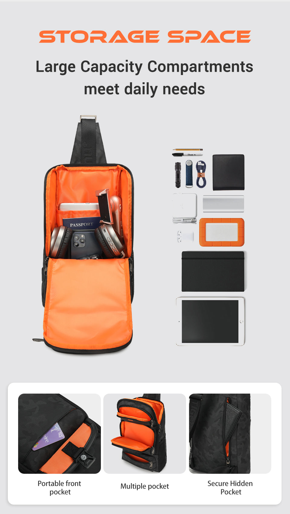 TIGERNU Large Capacity 9.7 Inch Nylon Lightweight Wear-Resistant Waterproof Outdoor Sports Men's Messenger Bag Crossbody Bags