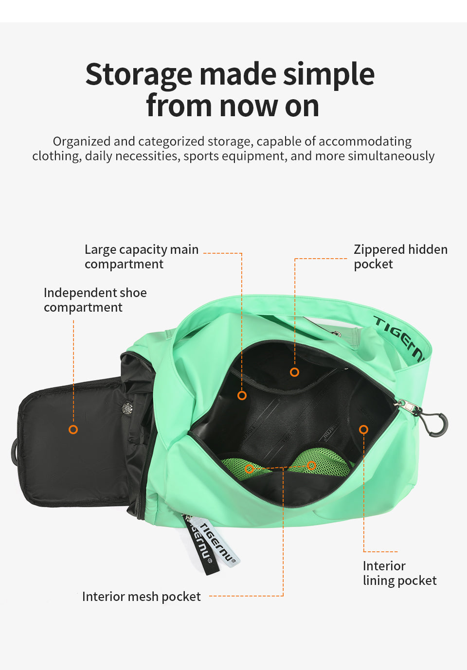 Tigernu High-end Leisure Sport Backpack Wholesale Hot Sell Factory Fast Delivery Waterproof Large Capacity Sport Gym Bag With Shoes Bag