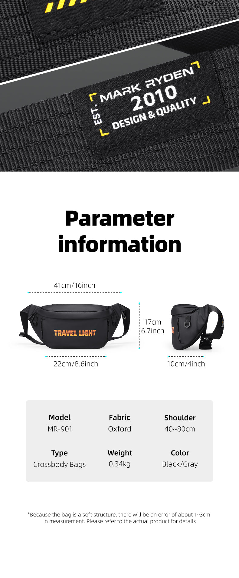 Mark Ryden Factory Hot New Shoulder Satchel Sports Fanny Pack Men's logo Customization Sling Bag