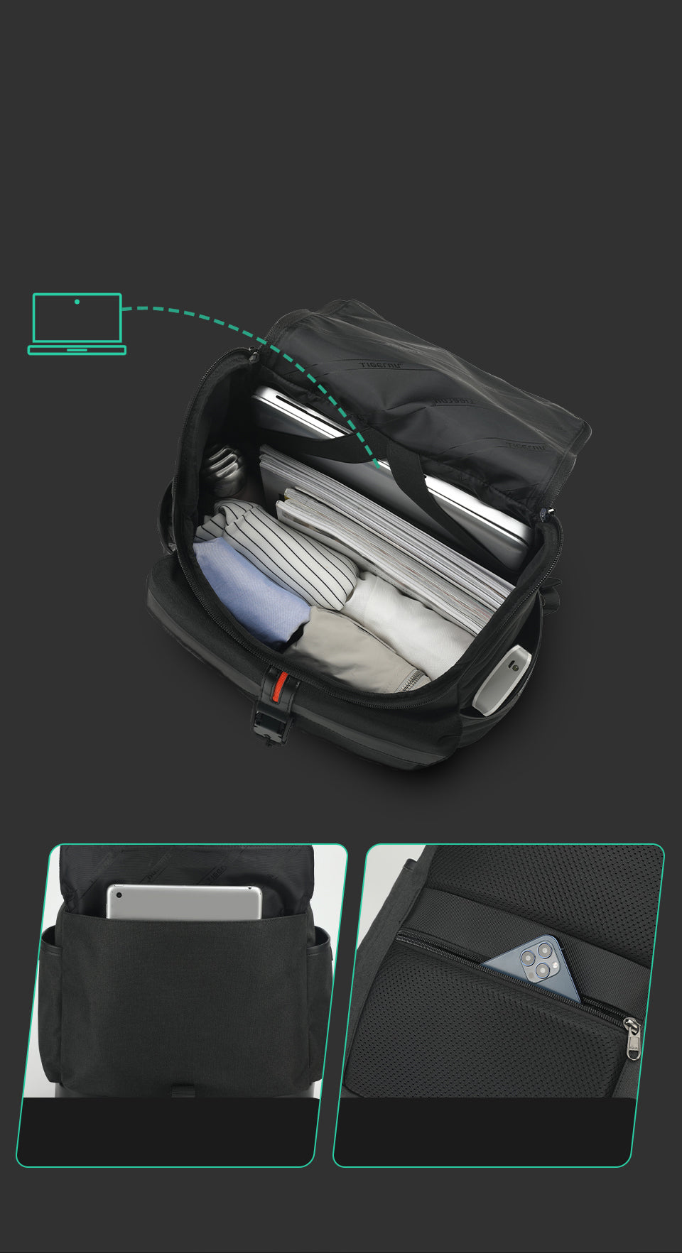 Tigernu 15.6 inch roll top bagpack man multifunctional travel bag for college boys