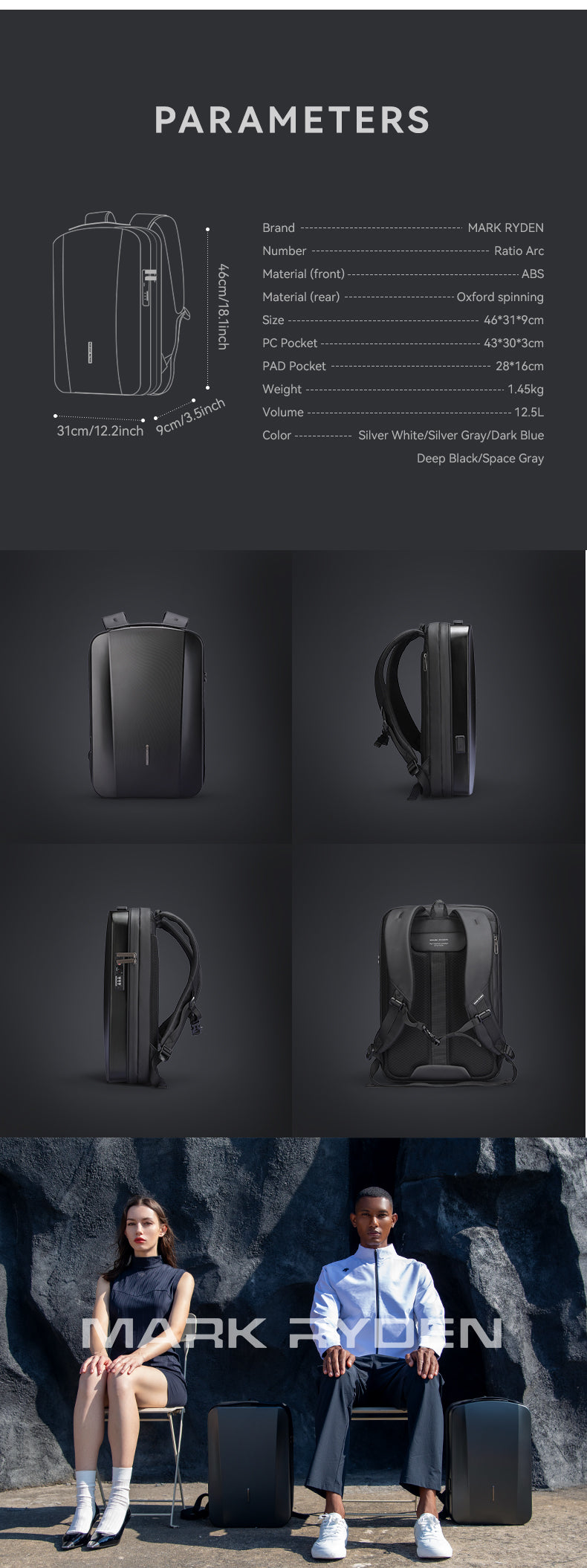 Mark Ryden Factory Hot Multi-layer Space Computer Backpack Men's Anti-theft Pocket Bag Waterproof Laptop Bag