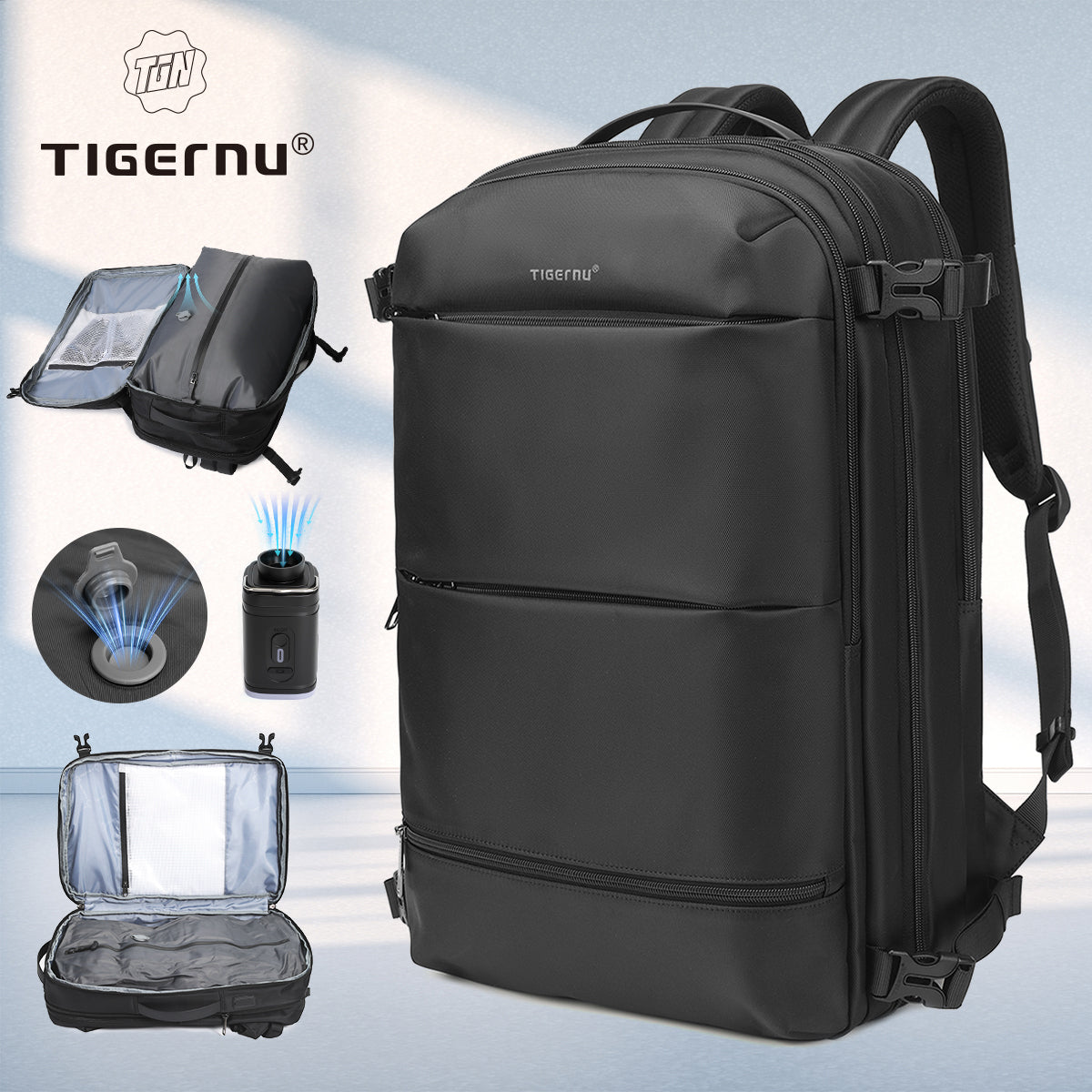 TIGERNU Expansion Layer 17 Inch Breathable Honeycomb Backboard Anti-theft Rainstorm Waterproof Travel Vacuum Backpack