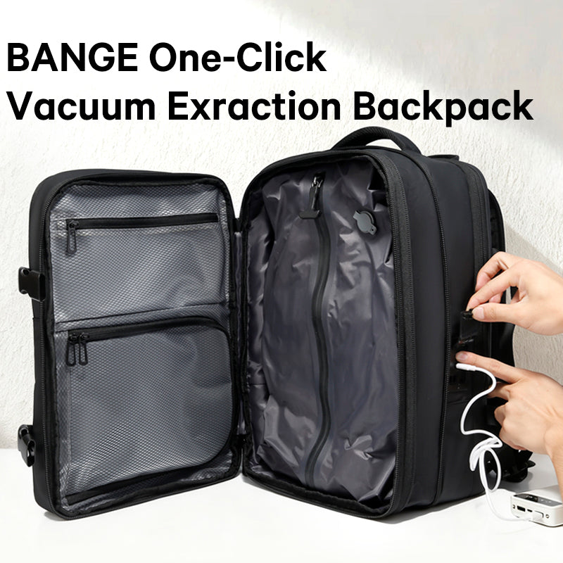BANGE New Arrival Carry on 40L Expandable Built-in Vacuum Compression Pump Men Waterproof Travel Vacuum Compression Backpack