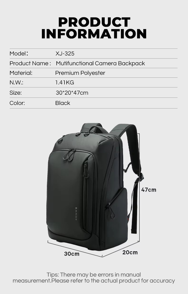 BANGE Luxury New Waterproof Camera Backpack with Zipper Closure Durable Multifunctional DSLR Photography Gear