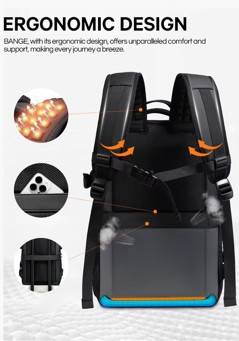 BANGE New Arrival Carry on 40L Expandable Built-in Vacuum Compression Pump Men Waterproof Travel Vacuum Compression Backpack