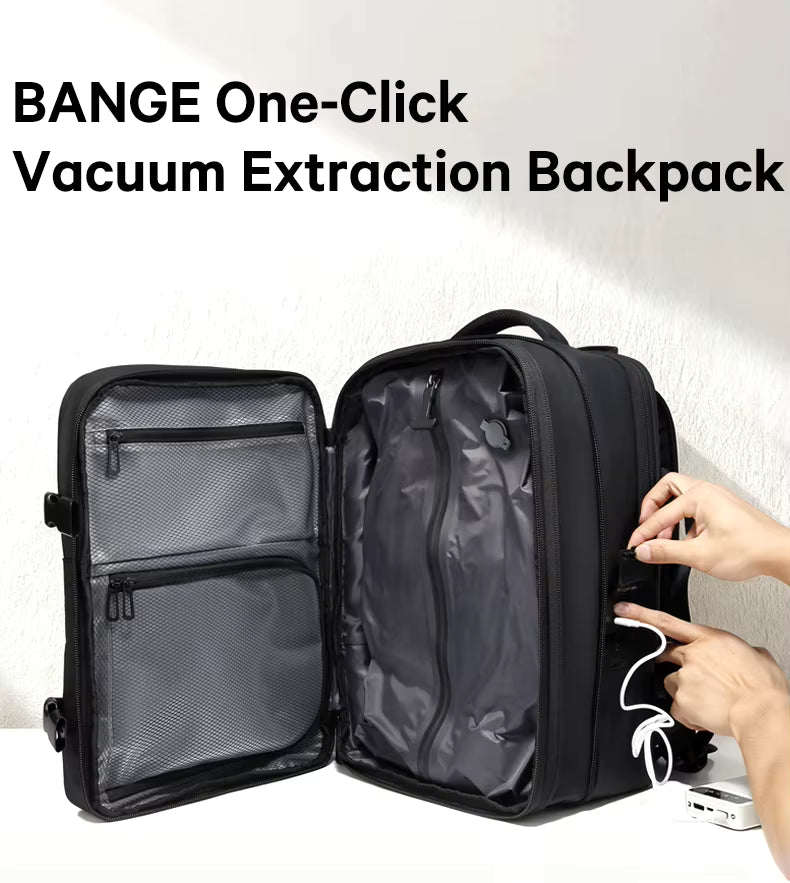 BANGE New Arrival Carry on 40L Expandable Built-in Vacuum Compression Pump Men Waterproof Travel Vacuum Compression Backpack