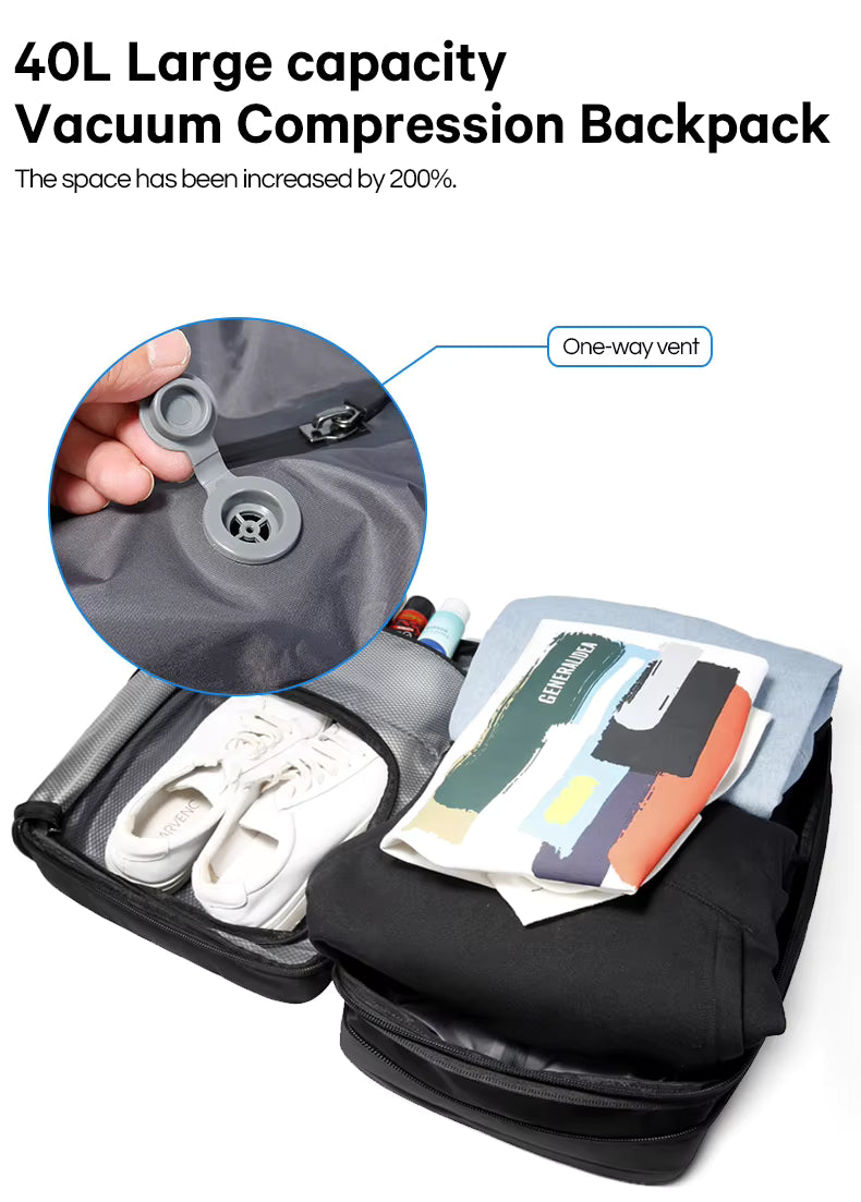 BANGE New Arrival Carry on 40L Expandable Built-in Vacuum Compression Pump Men Waterproof Travel Vacuum Compression Backpack
